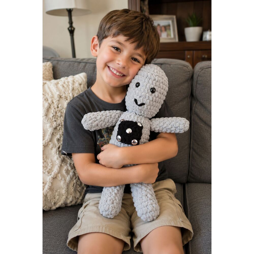Handmade Crochet Zombie Plush Doll Gray Chenille Amigurumi Stuffed Toy 20